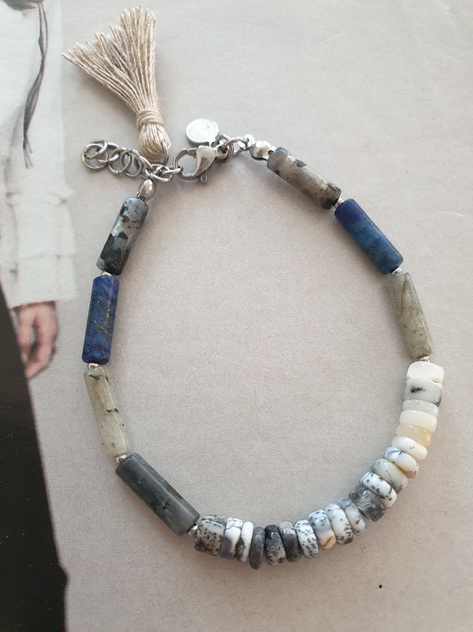 bransoletki z kamieni naturalnych Bransoletka patyczki opal, lapis lazuli, larvikit, labradoryt