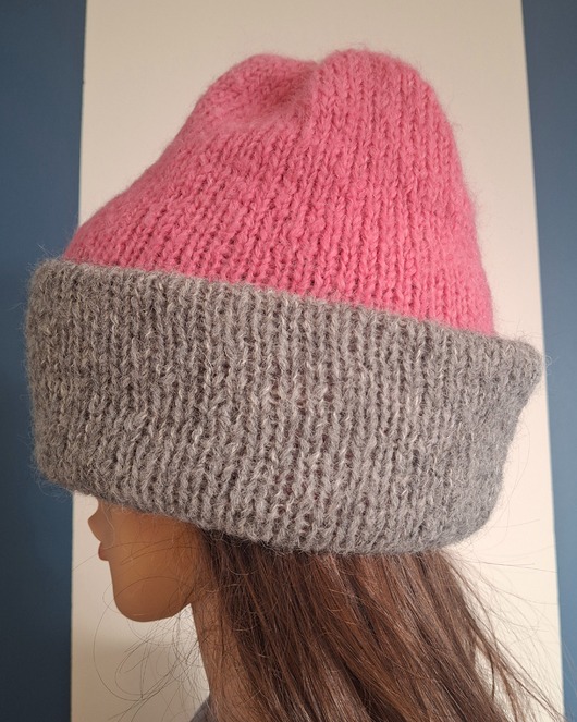 czapki damskie Czapka Fluffy podwójna dwustronna szaro różowa