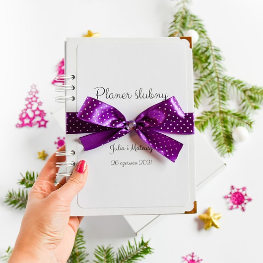 kalendarze i plannery Planer ślubny organizer terminarz planner biały kokarda