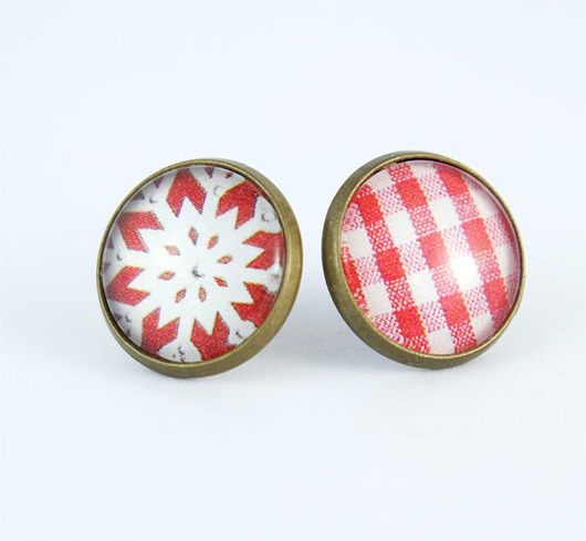 kolczyki szklane Kolczyki retro - Kratka i gwiazdka - sztyfty