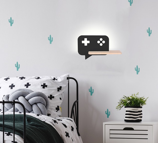 lampy do pokoju dziecka Kinkiet LED 5W dla dziecka czarny z półką