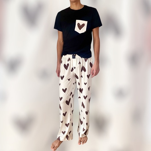 moda - inne Piżama Unisex bawełniana w beżowe serca