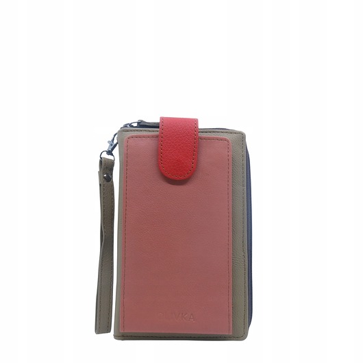 torebki mini Torebka na telefon portfel 2w1 skórzany dwa paski pojemny zero waste OLIVKA