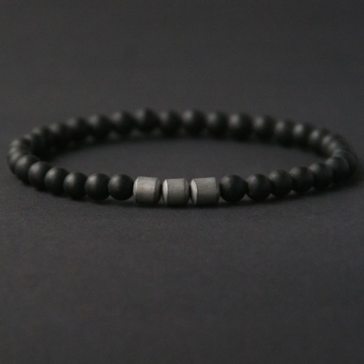 męska bransoletka : BLACK LAVA & SILVER HEMATITE kaktusia