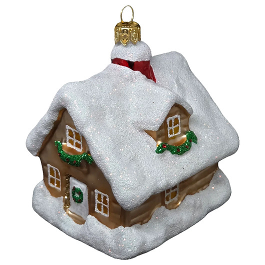 bombki Ręcznie malowana szklana bombka brązowy ośnieżony domek