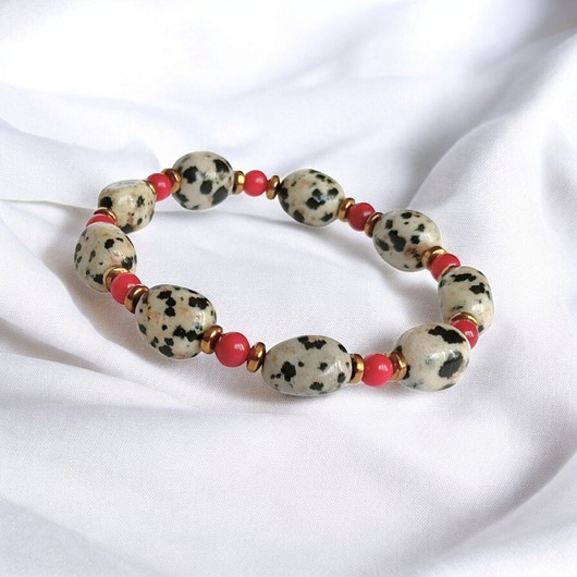 bransoletki z kamieni naturalnych Bransoletka : INDIA : koral, jaspis, hematyt : na gumce