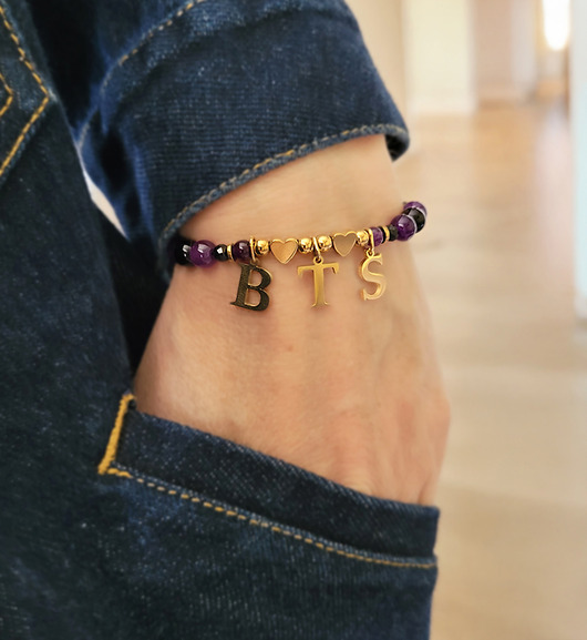 bransoletki z kamieni naturalnych BTS- Army- dla fanek kpop- I purple you- z Turmalinem