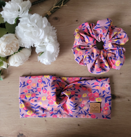 opaski do włosów Komplet opaska + gumka scrunchie jarzębina