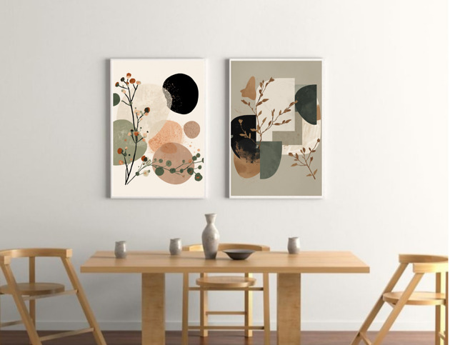 grafiki i ilustracje DWA PLAKATY abstrakcyjne kolaże japandi dekoracja neutralne