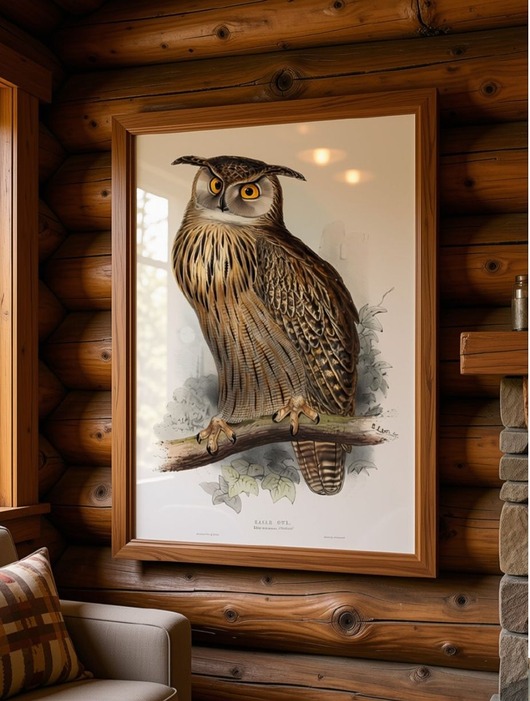 grafiki i ilustracje PLAKAT sowa, stara grafika, vintage dekoracja ścienna, puchacz ptak