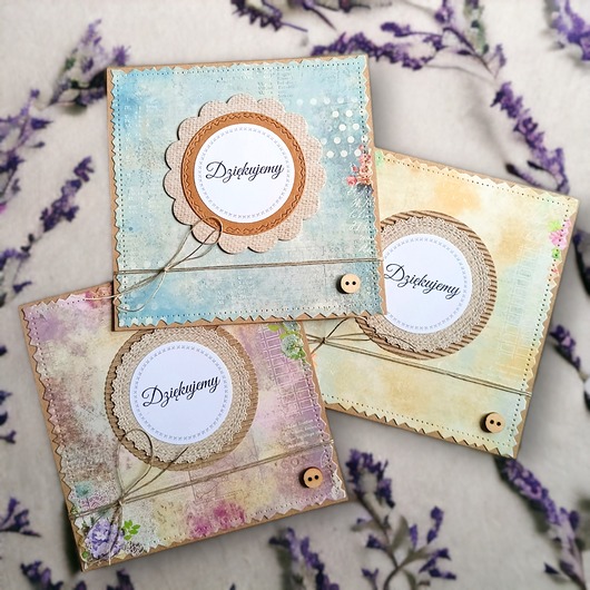 kartki scrapbooking S A L E : DZIĘKUJEMY : zestaw 3x kartka handmade : podziękowanie