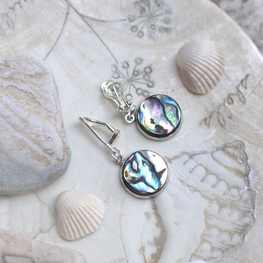 klipsy PAUA SHELL , UNIKATOWE KLIPSY ze srebra