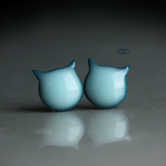kolczyki ceramiczne Koty Seladonowe /stal chirurgiczna/