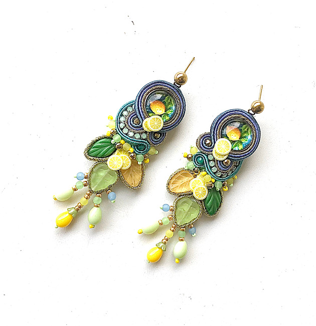 kolczyki soutache Sutaszowe kolczyki POSITANO z cytrynami