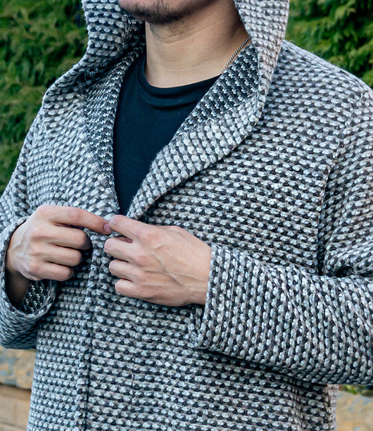 swetry męskie Męski Szary Ciepły Wełniany Kardigan Z Kapturem. Świetny Prezent Dla Niego.