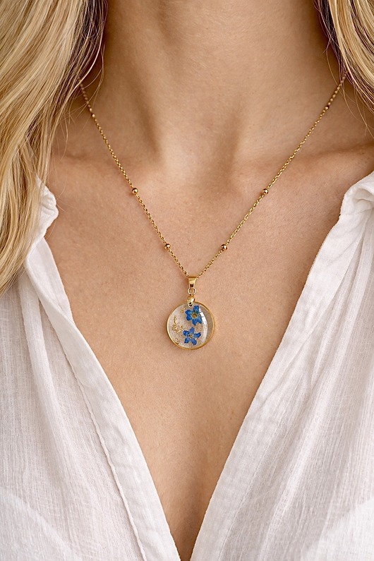 złote naszyjniki Naszyjnik z prawdziwymi niezapominajkami Dla Mamy