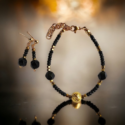 komplet biżuterii KOMPLET bransoletka i kolczyki GLAM :: komplet czarno-złoty