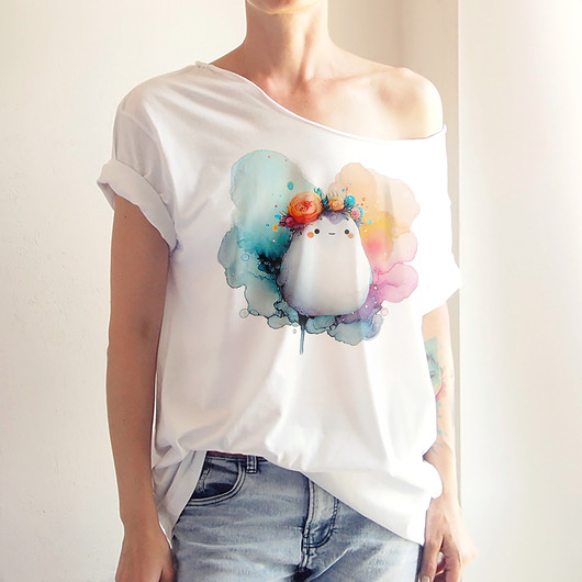 t-shirt damskie Duszkowy ludzik różowopomarańczowy Biały Oversize