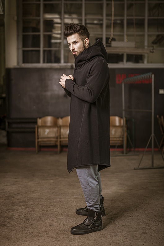 bluzy męskie Długi asymetryczny płaszcz z kapturem ASSASSIN unisex