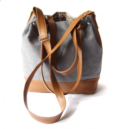torebka midi h30 -grey&orange camel&flowers-   elfagado