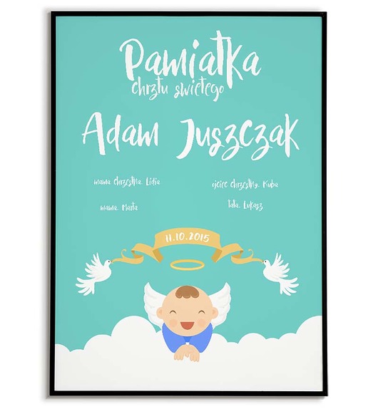 Chrzest - inne PLAKAT personalizowany metryczka z okazji CHRZTU ŚW. dla dziecka