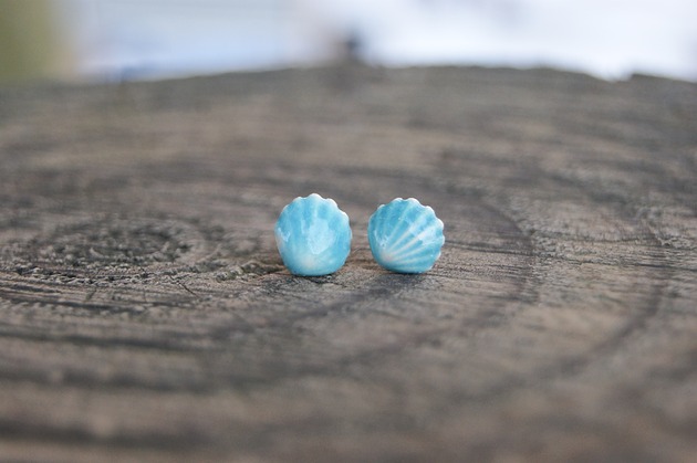 kolczyki ceramiczne Kolczyki Muszelki "Turkusowy Brzeg"- ceramiczne sztyfty