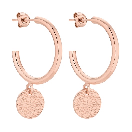 kolczyki pozłacane Półkola L z różowego złota z chropowatymi kółeczkami