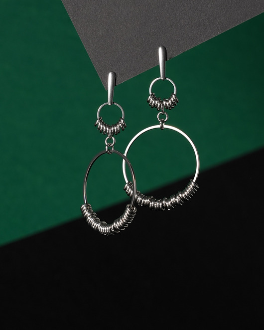 kolczyki srebrne Długie kolczyki ze stali z dużymi kołami