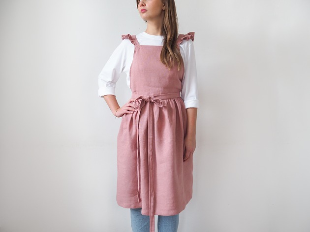 fartuchy kuchenne Lniany fartuszek retro DUSTY PINK