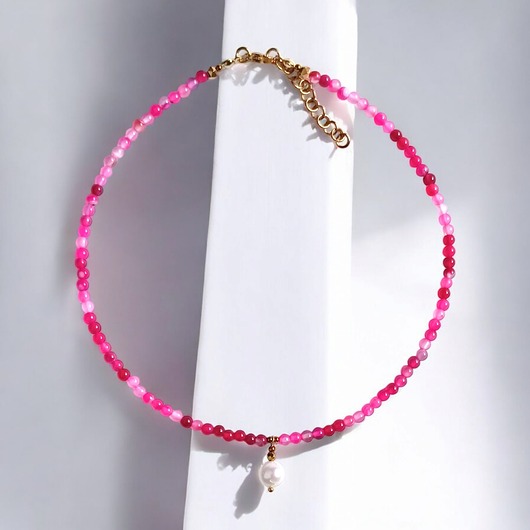 chokery Naszyjnik : choker : fuchsia & pearl collection : agat i perła