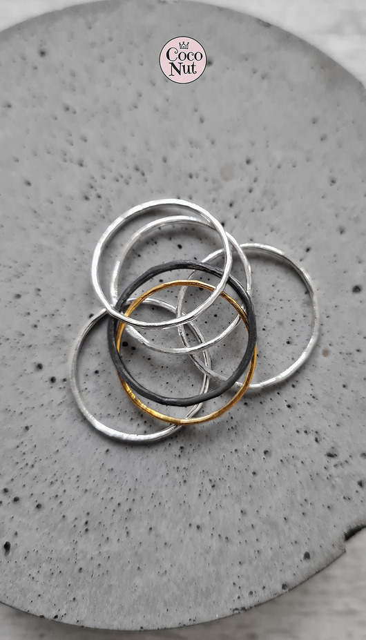 obrączki Komplet 6 obrączek SLIM srebro mosiądz