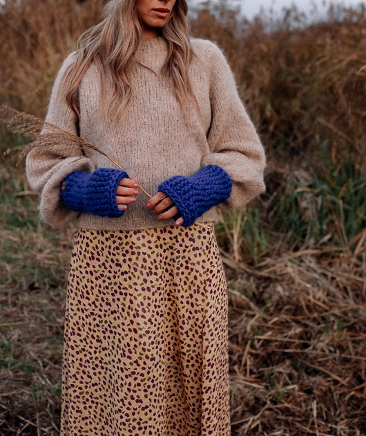 rękawiczki damskie Mitenki Wełna merino Kobalt