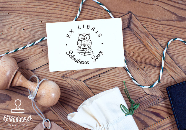 Pieczątka ExLibris w zestawie prezentowym, sowa RetroNadruk