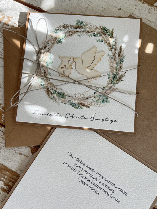 kartki, zaproszenia na chrzest Wyjątkowa ręcznie robiona kartka na chrzest od matki chrzestnej