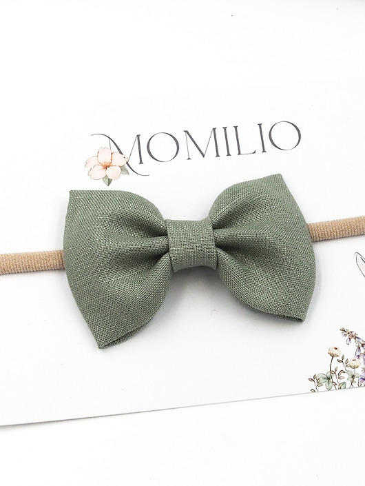 ozdoby do włosów dla dzieci Opaska do włosów kokarda z lnu zielona Linen Bow Sage