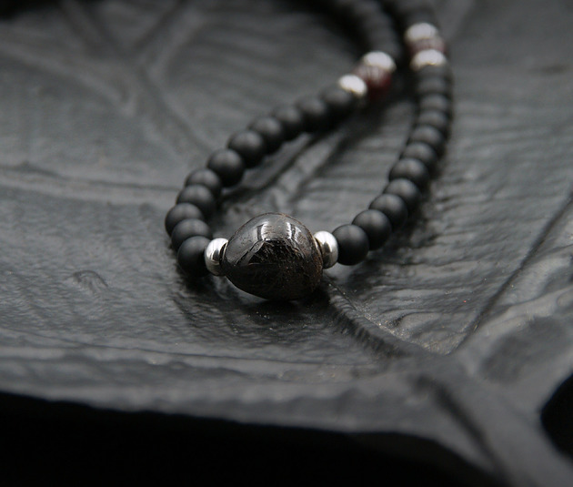 biżuteria męska Granat, onyks, stal : UNIKATOWY naszyjnik