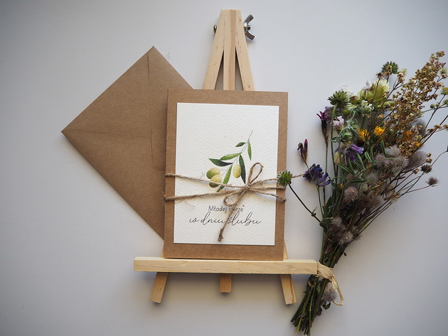 kartki scrapbooking Kartka na ślub rustykalna Oliwka