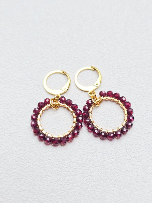 kolczyki pozłacane Kolczyki pozłacane Kółka Bordo z Granatu