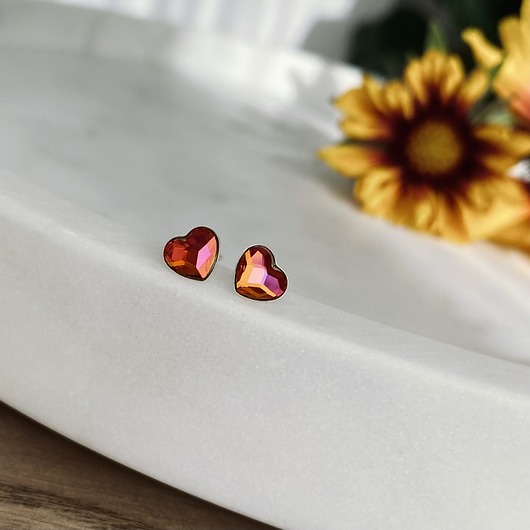 kolczyki swarovski Kolczyki - kryształy Swarovski -Serduszka z pomarańczy