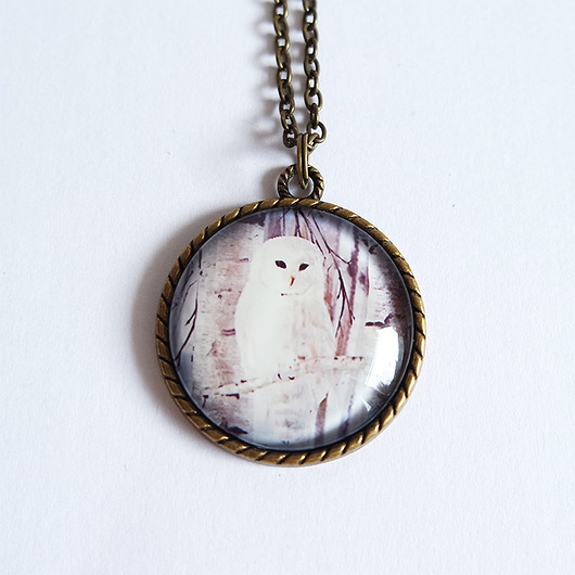 wisiory Medalion, naszyjnik - Biała sowa - antyczny brąz