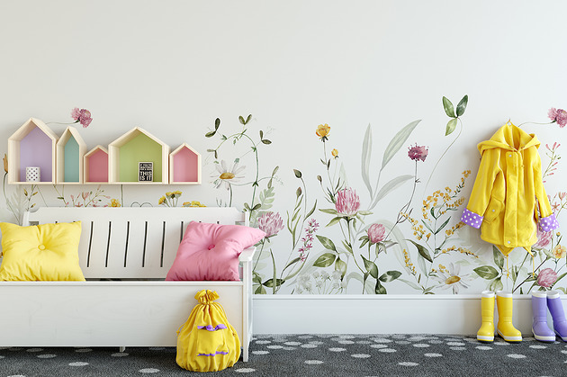 naklejki ścienne do pokoju dziecka Tapeta mural  KWIATOWA ŁĄKA rumianek 350X125