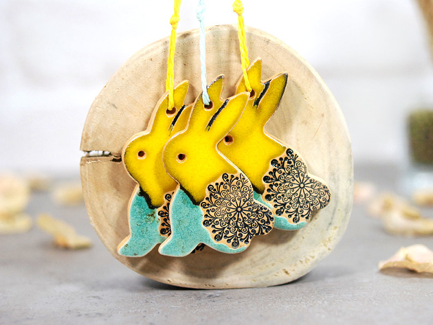 ozdoby wielkanocne Zające wielkanocne - ceramiczne ozdoby wiszące