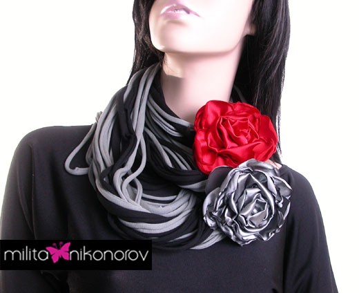 Naszyjnik dzianinowy :: black grey red II milita nikonorov
