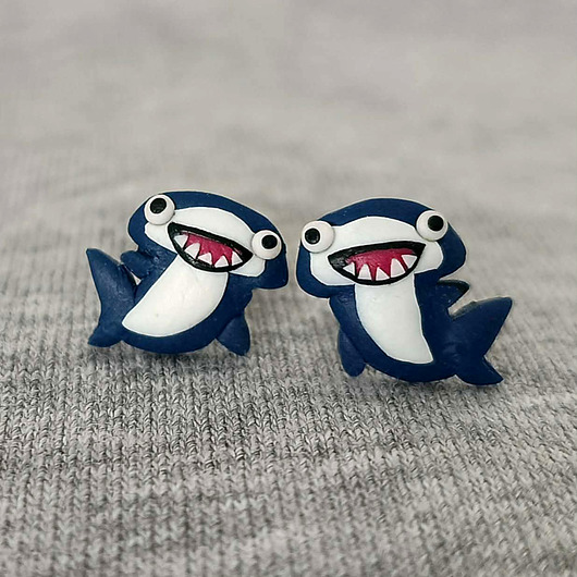 kolczyki z masy plastycznej Kolczyki Rekin Młot