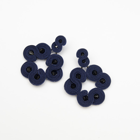 kolczyki soutache Granatowe kolczyki sutasz - duże, nowoczesne