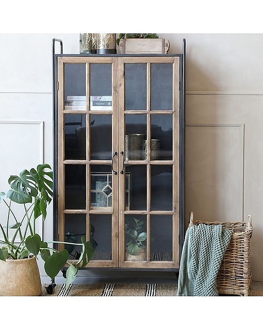 komody Witryna Metalowa na Kółkach z Drewnem Factory