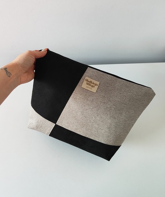 kosmetyczki Duża Kosmetyczka Patchwork F I V E - kosmetyczka z nubuku i tkanina plecionej