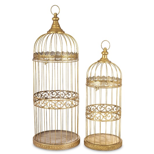 kwietniki Klatka dekoracyjna metalowa 2 sztuki złote