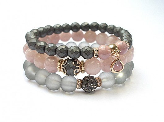 bransoletki z kamieni naturalnych Grey and antique pink  /09-2014/-  set
