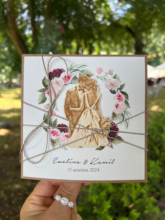 zaproszenia i kartki na ślub Personalizowany prezent - wyjątkowa kartka ślubna ręcznie robiona w stylu boh